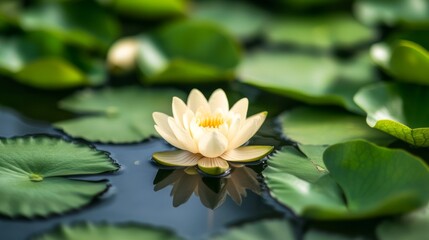 Serene Lotus Flower in a Tranquil Duck Pond Setting