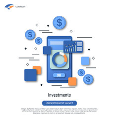 Investments, business management, financial analytics flat vector concept illustration