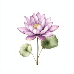 Obraz premium Detailed Botanical Illustration of Vibrant Lotus Water Lily on White Background for Educational and Design Use