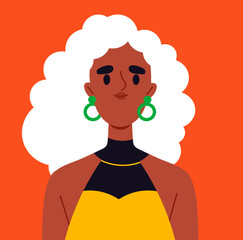 Trendy user avatar. Portrait of african american woman with blonde hairs. Beauty, aesthetics and elegance. Profile in social networks and messengers. Flat vector illustration isolated on background