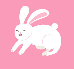 Adorable white rabbit cartoon on pink background.