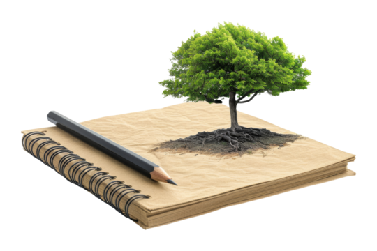 Green Tree Growing From Open Book