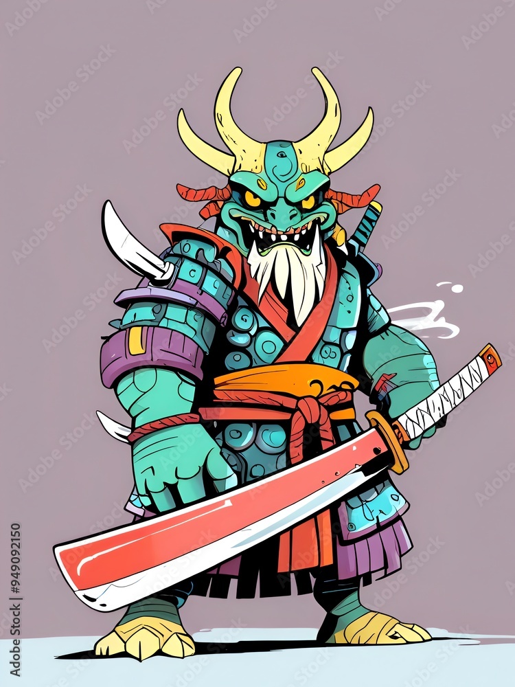 Sticker ferocious warrior with red katana