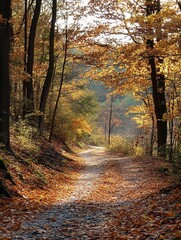 Obraz premium Serene Autumn Forest Pathway with Colorful Foliage