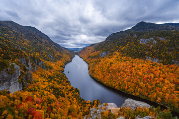 Epic View Point Autumn Indian Head Adirondacks Colorful Fall Foliage and Lake. Famous Landmark...