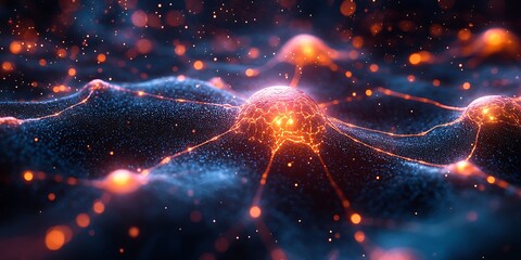 Obraz premium Abstract illustration of glowing neural connections in a web, wide format.