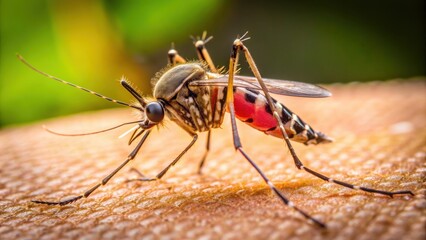 Close up of a mosquito on human skin, insect, bloodsucker, bite, pest, disease carrier, summertime, irritation