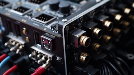 Fototapeta premium Professional audio equipment showing multi-channel xlr connectors on a patchbay