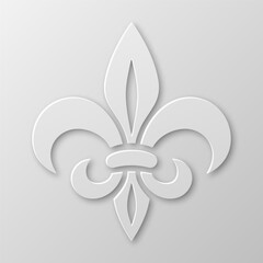 Vector Realistic Paper 3d Fleur De Lis Closeup on White Background. Heraldic Lily Sign, Vector Illustration