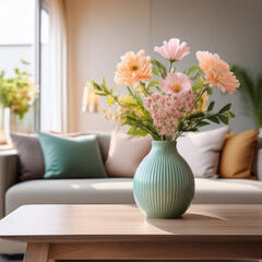 Flower Vase on a Table- A simple but elegant image of a flower vase with fresh blooms  