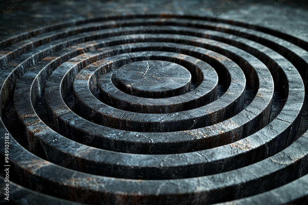 Poster a stack of concentric circles forming a target pattern, demonstrating principles of symmetry and con