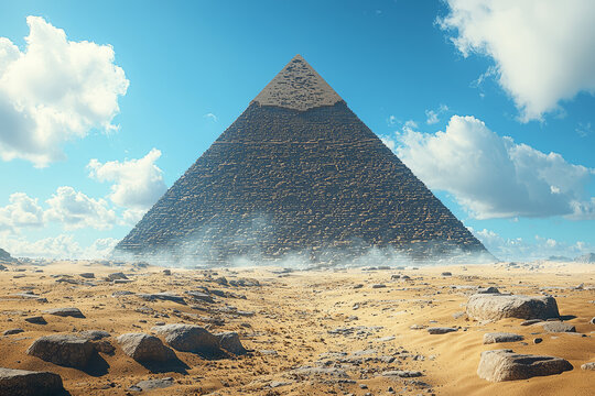 Fototapeta A pyramid with a triangular base viewed from an angle, illustrating the slant height and apex of a triangular pyramid. Concept of triangular pyramids and geometric visualization.