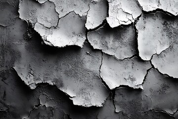 Fototapeta premium Close-up of a rough concrete wall with natural cracks and soft lighting.
