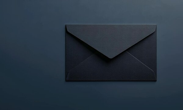 A dark, textured envelope resting on a solid black surface, evoking mystery and elegance