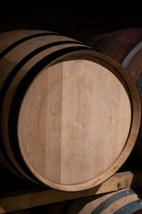 wine barrels in a cellar