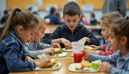 Children Eating Lunch Together in a School Cafeteria