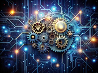 Fototapeta premium neuron inspired graphics with technical and industrial look and dark colors and a concept of machinery and engineering