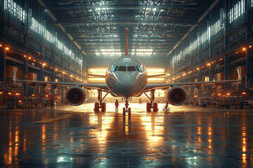 An aerospace facility with aircraft being assembled and tested, illustrating the aviation industry and technological advancements.
