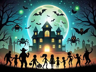 halloween scene with castle
