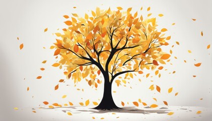 Fototapeta premium Folhas de outono, folhas amarelas e laranjadas caindo de uma árvore estilizada. 