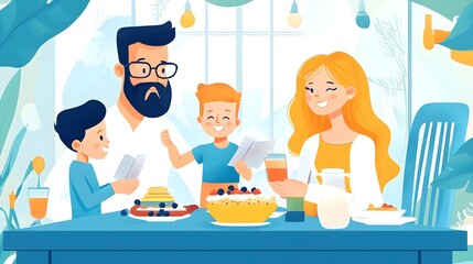 Fototapeta premium Happy Family Enjoying Breakfast Together at Home