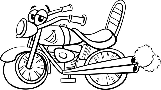 cartoon motorcycle with smoke, black and white clip art preview