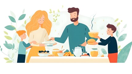 Happy Family Enjoying Meal Together Illustration