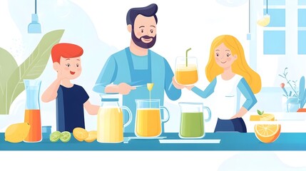 Happy Family Making Healthy Juice Together
