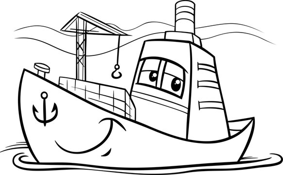 recommend clip art: container ship character cartoon illustration coloring page