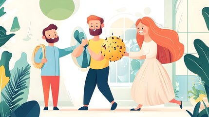 Happy Friends Holding a Globe with Happy Faces