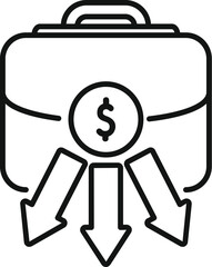 This icon of a portfolio with three downward arrows represents the concept of investment losses