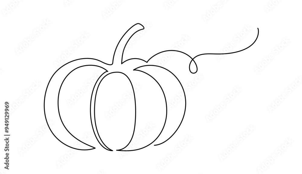 Poster autumn pumpkin in one continuous line drawing. halloween and thanksgiving greeting card in simple li