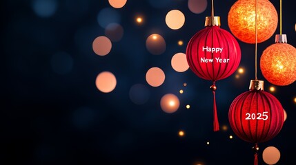 Celebrate the New Year with vibrant red lanterns and festive lights, welcoming 2025 with joy and abundance.