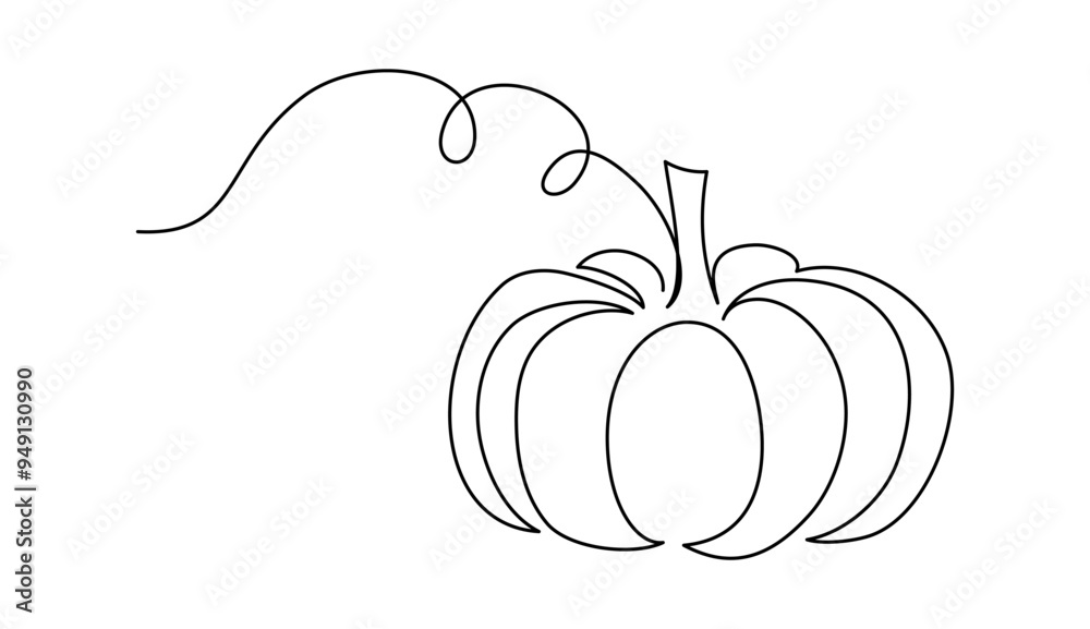 Aufkleber autumn pumpkin in one continuous line drawing. halloween and thanksgiving greeting card in simple li