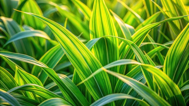 Vibrant green blades of grass sway gently in the breeze, showcasing the intricate details of the monocot plant family, Liliopsida, in warm natural light.