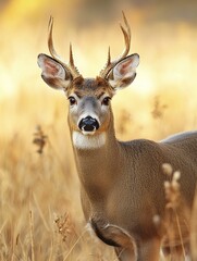 Majestic Whitetail Buck in Golden Meadow - Wildlife Photography