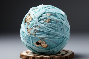 A globe wrapped in bandages. Concept of healing the planet. Generative Ai.