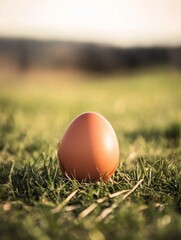 Fresh Organic Egg on Green Grass - Farm Fresh Produce Concept