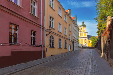 Church of St. Anthony of Padua in Poznan against the blue sky