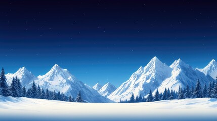 A breathtaking winter landscape showcasing majestic snow-covered mountains under a clear blue sky.