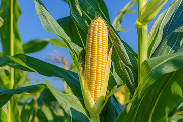 Corn cob and husk growing on a corn farm.