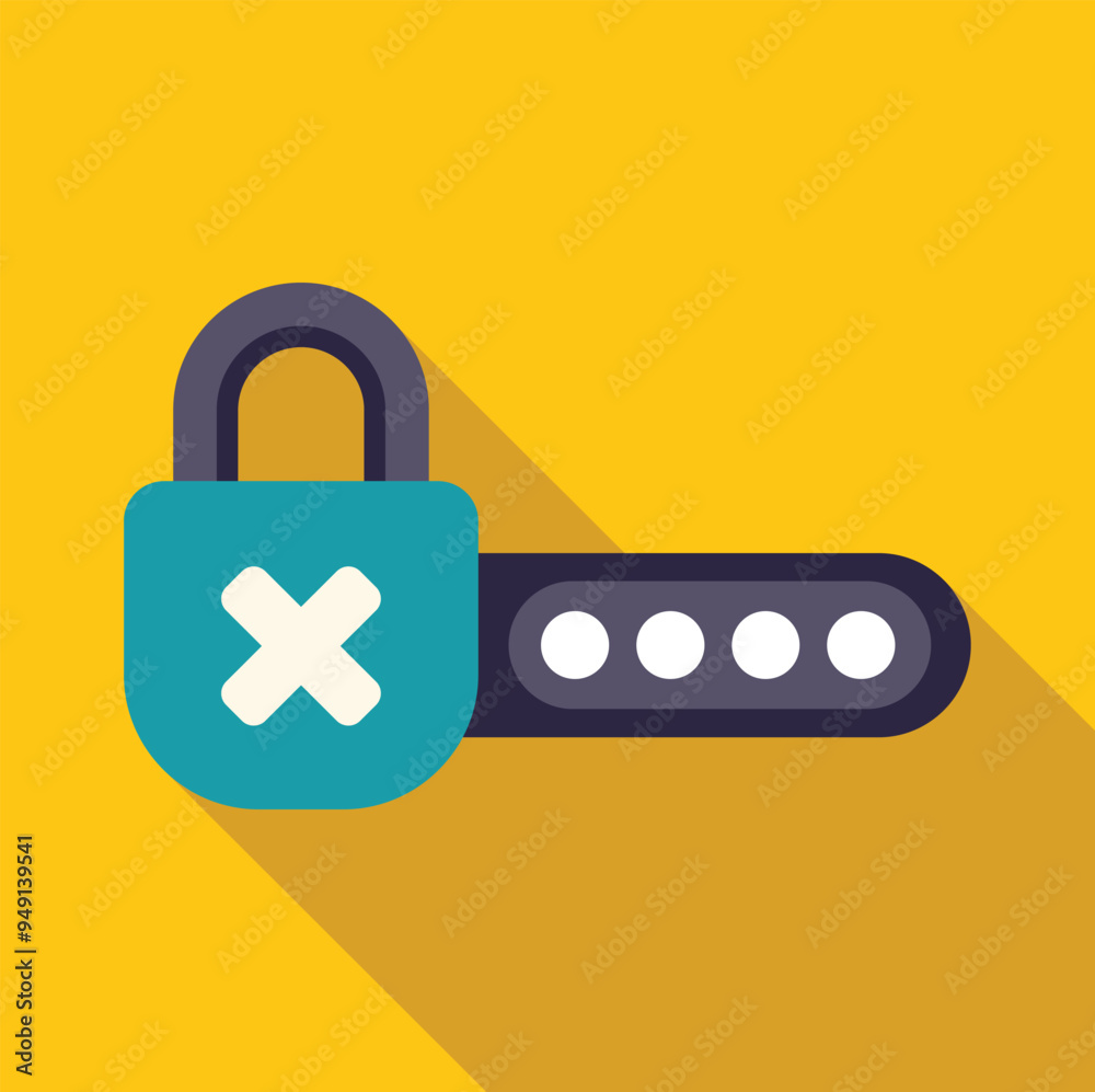 Poster padlock with a cross mark is showing a wrong password attempt on a yellow background