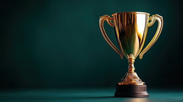 A shiny gold trophy on a dark background, symbolizing achievement and success in competitions and awards.