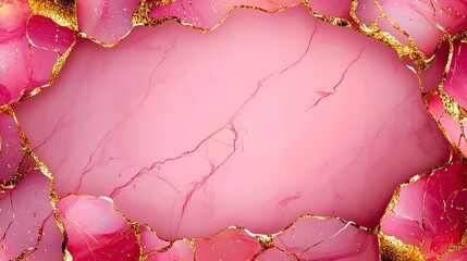 Fototapeta premium Elegant pink marble texture framed by golden accents, perfect for backgrounds, invitations, and fashion designs.