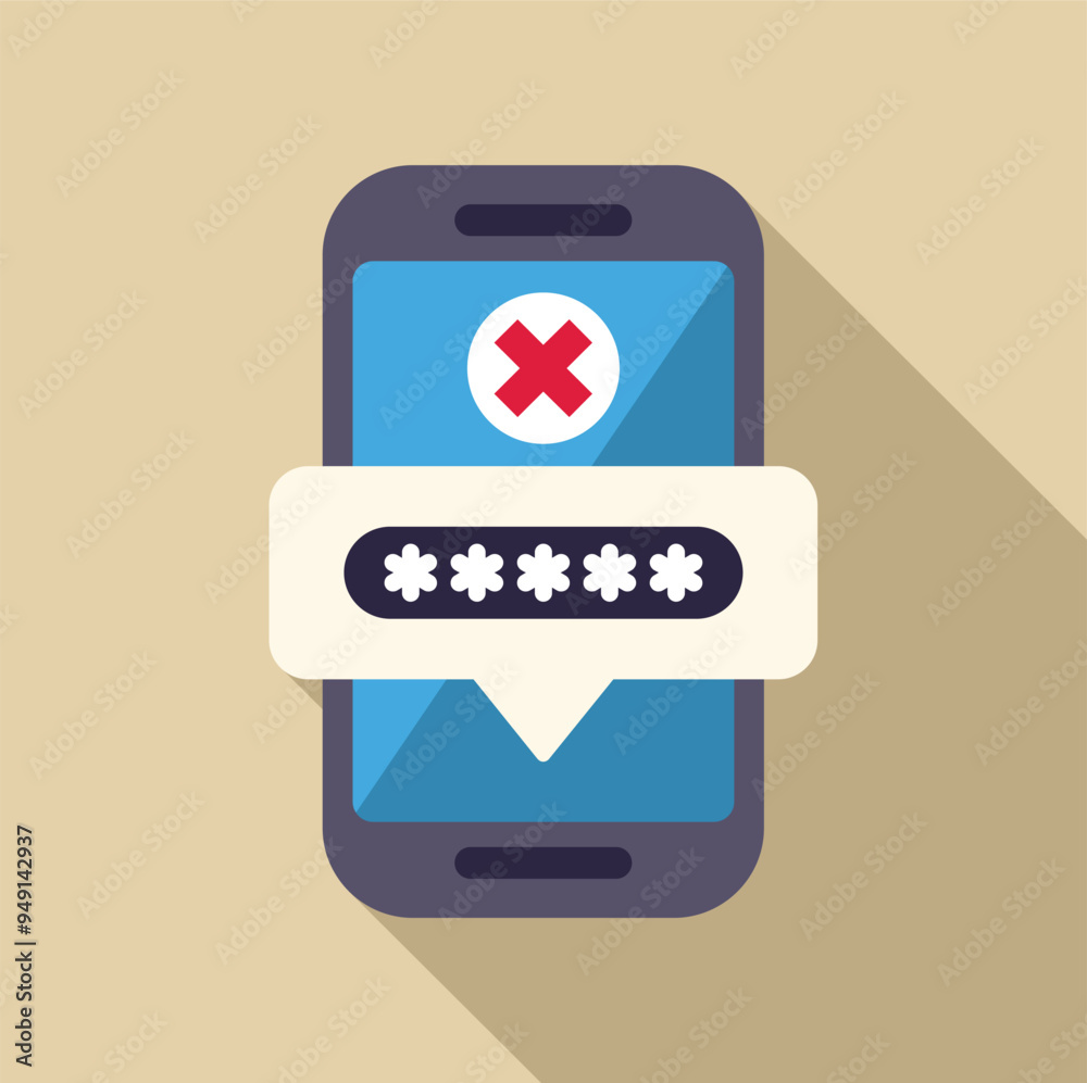 Poster smartphone is showing wrong password notification for security log in on screen