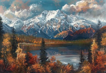 Obraz premium Mountain Reflections in a Serene Lake