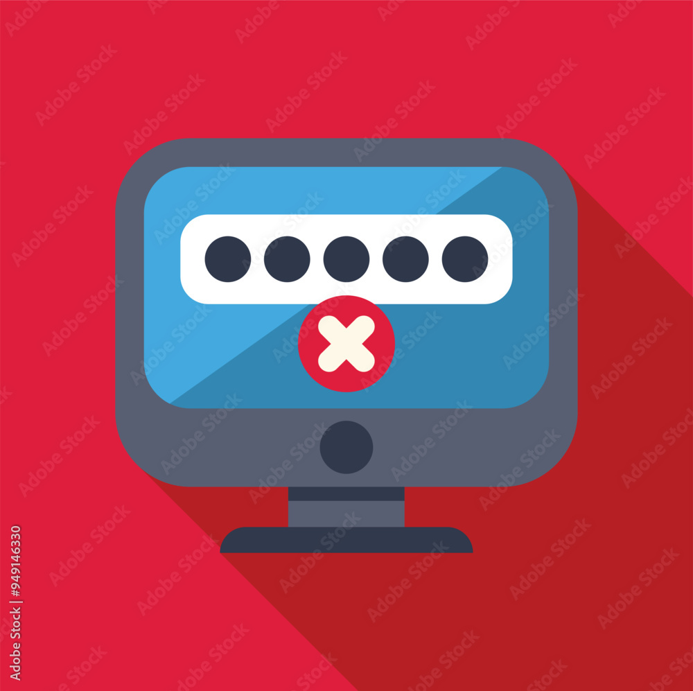 Poster computer monitor is showing a wrong password notification with a cross mark, indicating a login erro