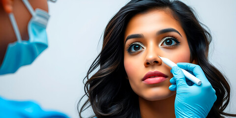 Title: "Pre-Procedure Aesthetic Consultation"

Description: AI-generated photograph of a doctor marking a patient's face for an aesthetic procedure, highlighting precision and care.