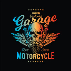 Vintage Custom Motorcycle Poster. Original vector illustration in vintage style isolated on black background. T-shirt design.