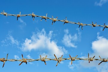 Barbed wire against blue sky in photo